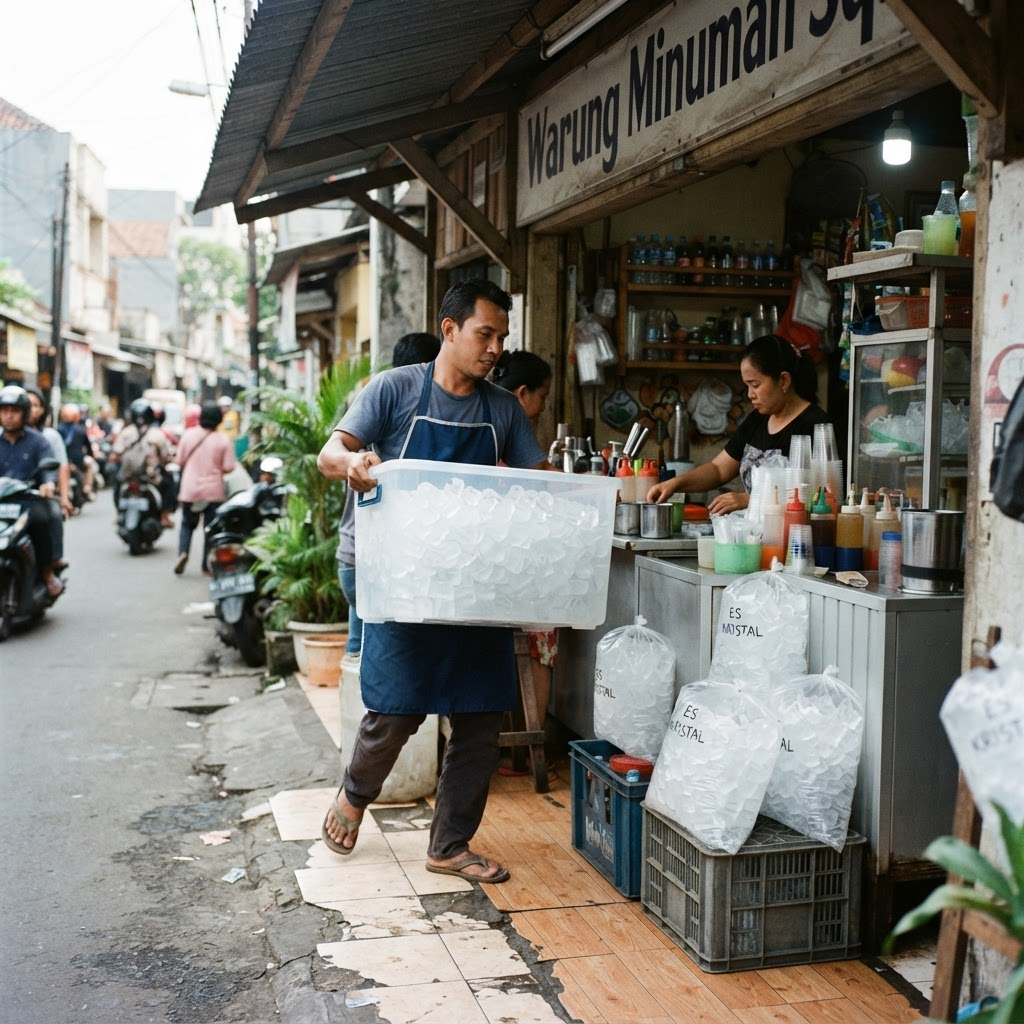 Pengiriman es kristal ESBOKS ke warung dan kedai di Bandung Kulon